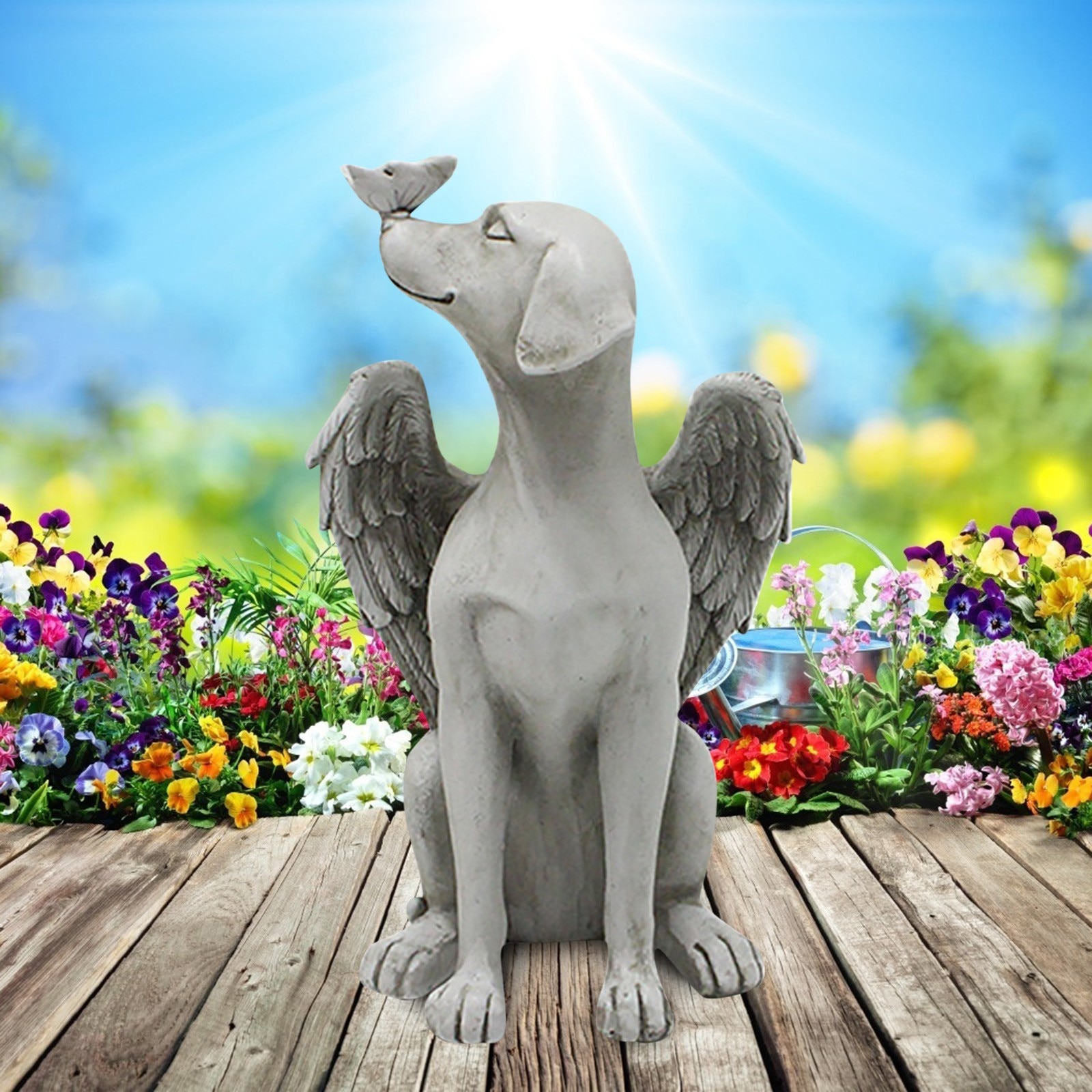 Chic Resin Dog Angel Statue Garden Lawn Flower Bush Ornament Dog Nose Perched Butterfly Sculpture