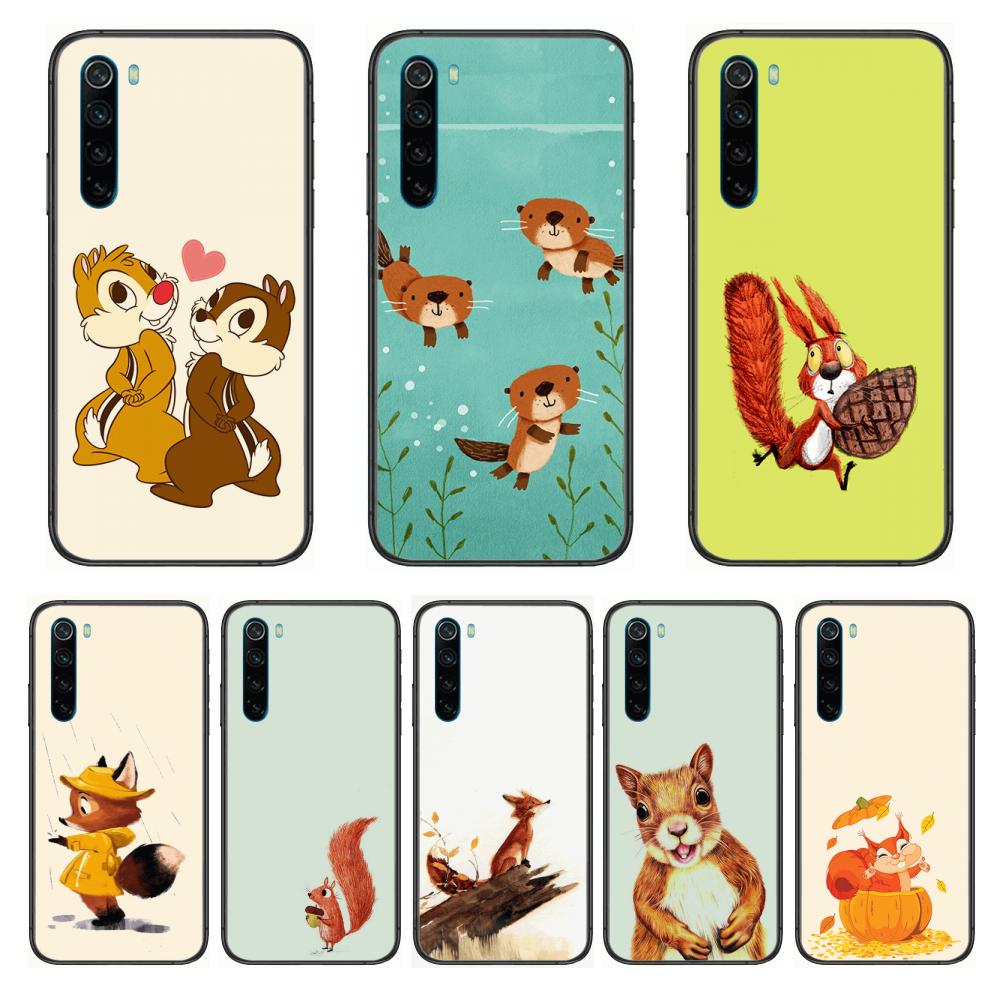 Cute Squirrel Cartoon Red Squirrel Fox Animal cartoon Phone Case For XiaoMi Redmi Note 9S 8 7 6 5 A Pro T Y1 Anime Black Cover