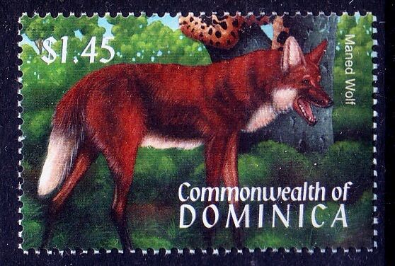 Maned Wolf, Wild Animals, Dominica 2001 MNH
