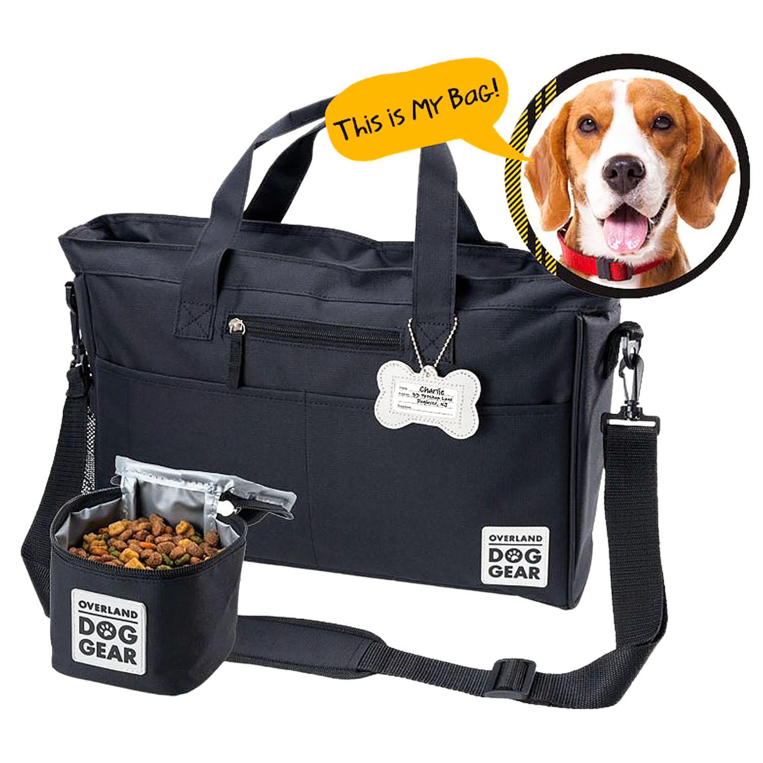 Mobile Dog Gear Day Away Tote with Lined Food Carrier, Black
