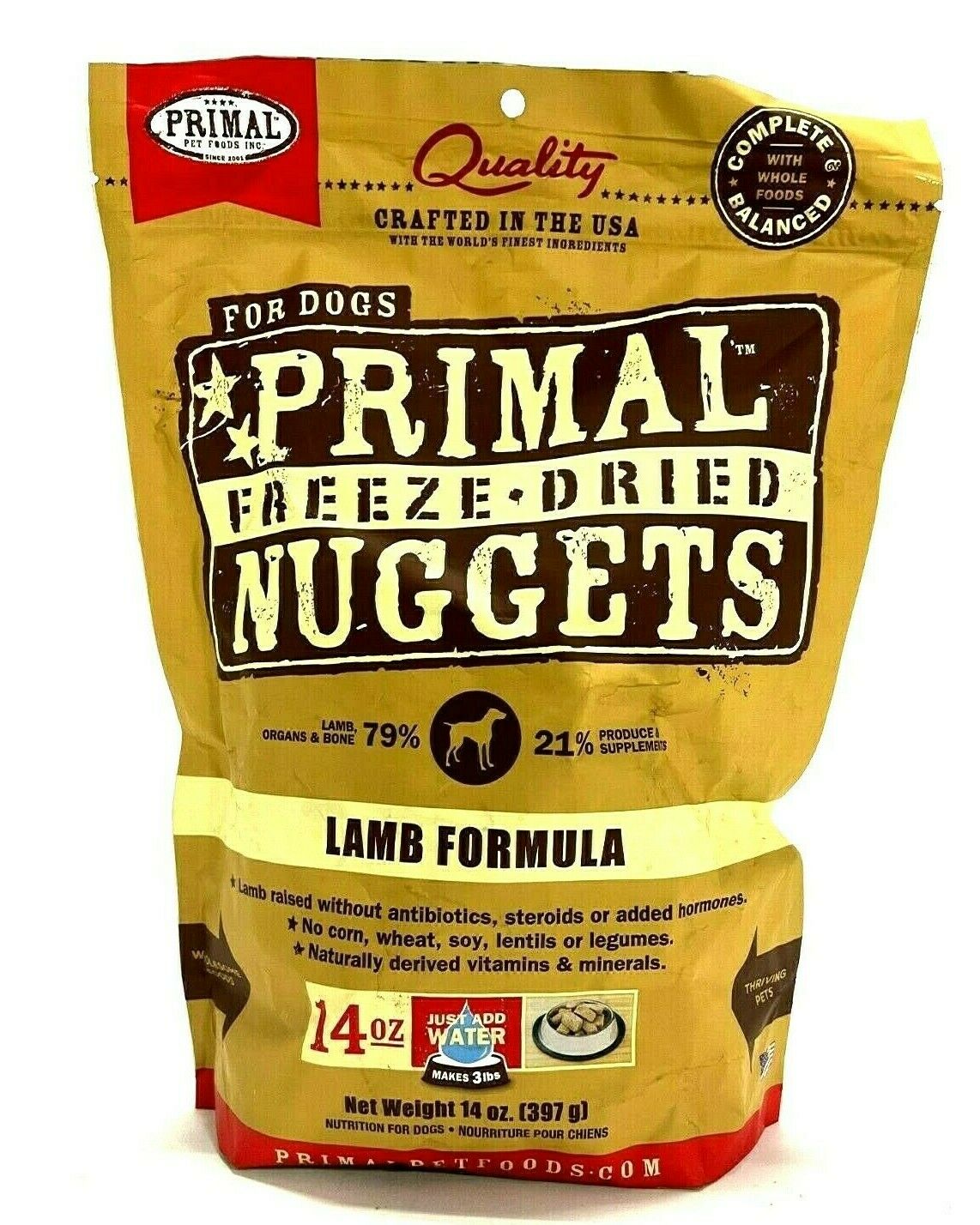 Primal Dog Nuggets Food Freeze-Dried Balanced Nutrition Lamb Formula 14 oz 6/22